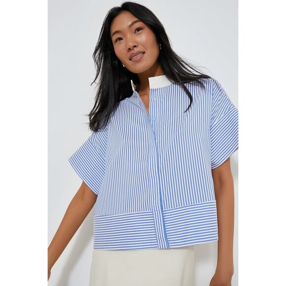 TUCKERNUCK Blue Stripe Sofia Shirt Size M NWT Retail $118 Tuckernuck - Picture 5 of 7